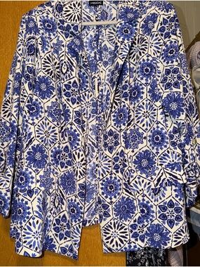 Messini Blue & White Printed Blazer Jacket